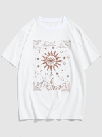 Celestial Sun Eye Moon Print Graphic Short Sleeve Vintage T-shirt Xxl White