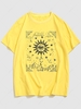 Celestial Sun Eye Moon Print Graphic Short Sleeve Vintage T-shirt Xxl Yellow