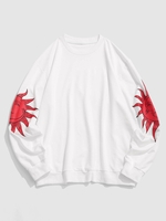 Celestial Sun Moon Print Basic Sweatshirt Xl White