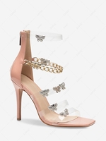 Chain and Metal Butterfly Decor Stiletto Heel Sandals
