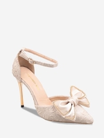Chain Bow Decor Jacquard Stiletto Heeled Pumps