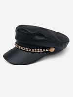 Chain Decor Flat Top Baker Boy Hat