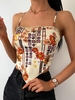 Chain Flower Collage Print Knotted Cami Napkin Top M Light yellow