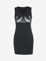 Chain Graphic Notched Collar Tank Dress M Black