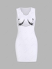 Chain Graphic Notched Collar Tank Dress M White