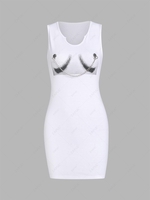 Chain Graphic Notched Collar Tank Dress M White