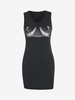 Chain Graphic Notched Collar Tank Dress S Black