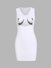 Chain Graphic Notched Collar Tank Dress S White