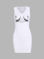 Chain Graphic Notched Collar Tank Dress S White