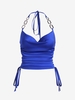 Chain Halter Cinched Cowl Front Crop Tank Top M Deep blue