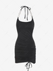 Chain Halter Cinched Mini Dress L Black