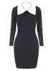 Chain Halter Cutout Long Sleeve Slinky Dress S Black