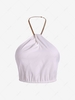 Chain Halter Keyhole Crop Top M White