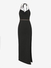 Chain Halter Ruched High Split Backless Dress S Black