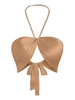 Chain Halter Silky Satin Twist Underboob Top M Coffee
