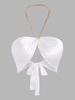 Chain Halter Silky Satin Twist Underboob Top M White