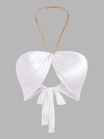 Chain Halter Silky Satin Twist Underboob Top S White