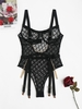 Chain Lace Fishnet Garter Lingerie Teddy S Black