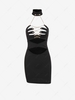 Chain Lace Up Choker Cut Out Bodycon Dress L Black