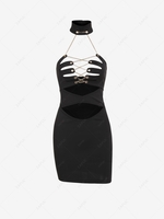Chain Lace Up Choker Cut Out Bodycon Dress L Black