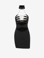 Chain Lace Up Choker Cut Out Bodycon Dress M Black