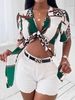 Chain Leopard Print Tie Front Crop Blouse S Green