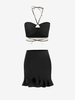 Chain Midriff Flossing Top and Ruffled Hem Skirt Set Black