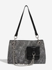 Chain Patched Pocket Denim Tote Bag