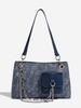 Chain Patched Pocket Denim Tote Bag