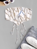 Chain Print Lace Up Pintuck Bandana Top Xl White