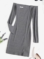 Chain Ribbed Off Shoulder Mini Dress M Dark gray