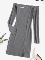Chain Ribbed Off Shoulder Mini Dress S Dark gray