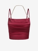 Chain Satin Ruched Crop Cami Top M Deep red