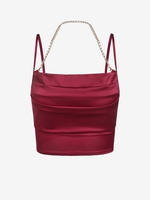 Chain Satin Ruched Crop Cami Top M Deep red