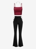 Chain Satin Ruched Crop Cami Top With Ladder Cutout Textured Bootcut Pants Deep red