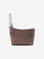 Chain Straps One Shoulder Crop Top M Coffee