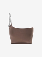 Chain Straps One Shoulder Crop Top S Coffee