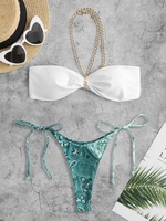 Chain Twisted Ties Ethnic Printed Bikini Swimwear Multi a