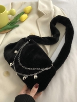 Chains Detail Fluffy Faux Fur Crossbody Bag