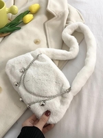 Chains Detail Fluffy Faux Fur Crossbody Bag