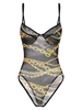 Chains Print Sheer Mesh Cami Bodysuit S Black