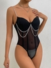 Chains Sheer Mesh Underwire Bustier Bodysuit S Black