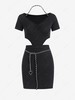 Chains V Neck Ruched Cutout Backless Mini Bodycon Dress S Black
