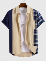 Check Print Contrast Short Sleeve Shirt S Cadetblue