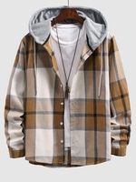 Check Print Contrasting Hooded Shirt Xxl Camel brown