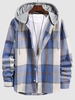 Check Print Contrasting Hooded Shirt Xxl Denim blue