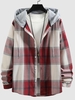 Check Print Contrasting Hooded Shirt Xxl Red