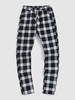 Check Print Drawstring Pocket Casual Pants S Black