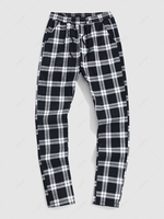 Check Print Drawstring Pocket Casual Pants S Black