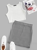 Checked Sleeveless Crop Two Piece Suit S White